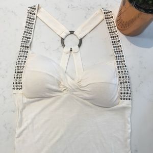BEBE Off White Halter Top